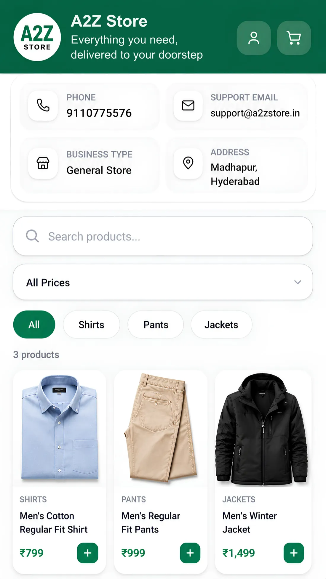 A2Z Store — a live customer storefront built with Qartlo